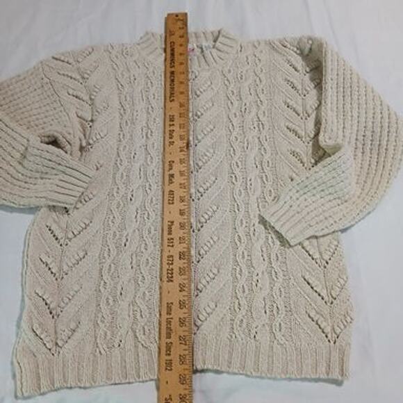 VTG Mobility Small Long-Sleeved Ecru Silk/Cotton Blend Cable-Knit Sweater - Picture 10 of 13